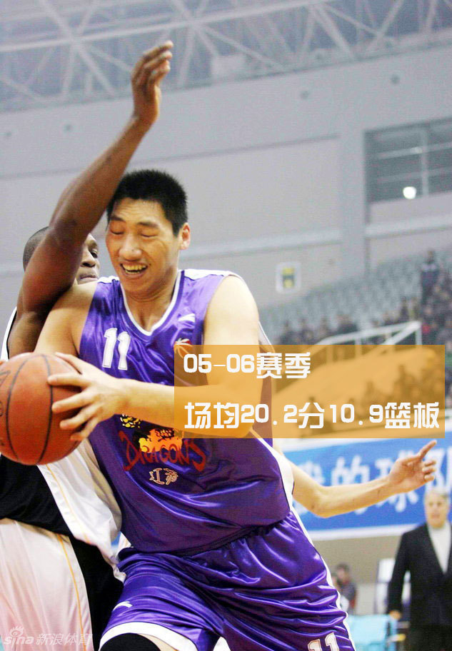 姚明身穿火箭队服站在全明星舞台上，身后是璀璨的灯光，微笑间已是国际篮球的图腾