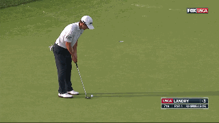 兰德雷果岭边神奇一切抓鸟，小球在果岭环上巧妙停顿后顺从地转向洞杯，精准制导。