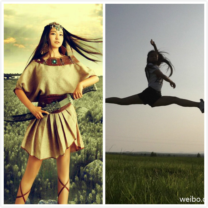 美丽草原姑娘空中一字马_高清图集_新浪网