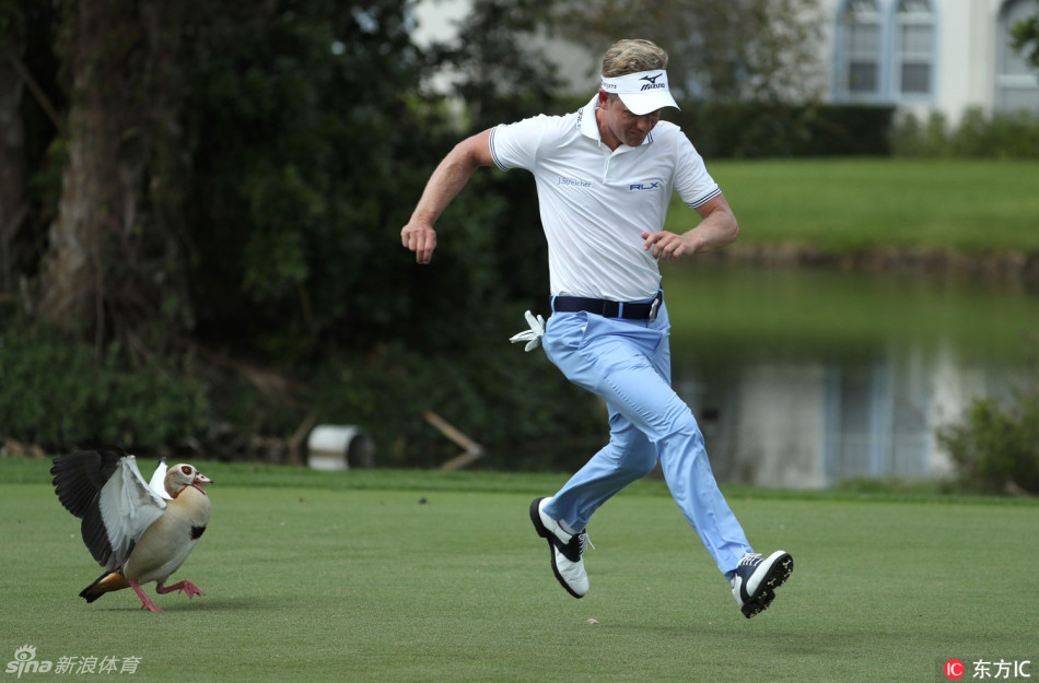 里奇·福勒开球瞬间，身体完全舒展开来，橙色上衣在绿色球场上格外醒目，动作兼具力量与美感。