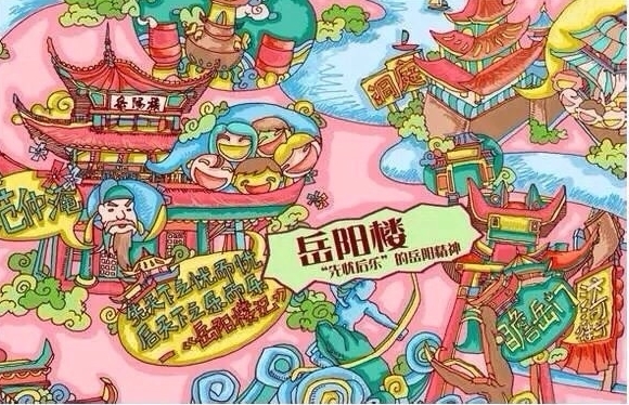 网友自制q版手绘岳阳地图 实用又好看