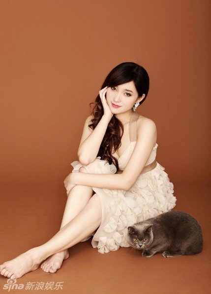 组图:金莎写真展淑女气质 与宠物猫互动