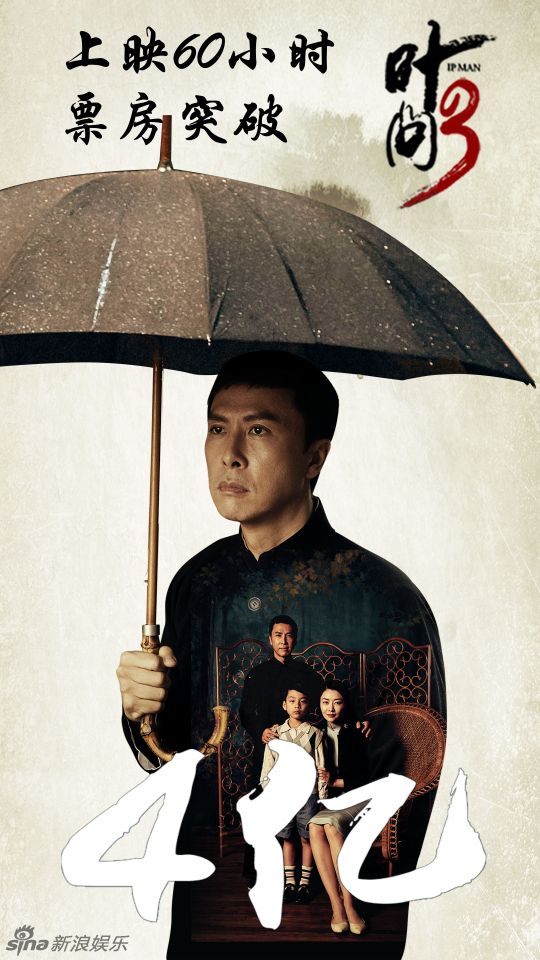 60小时破4亿 《叶问3》曝三款动态海报