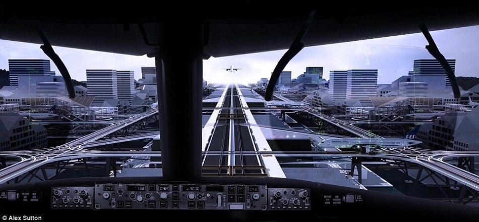 未来机场概念设计:飞机从城市街道上方起飞 - 