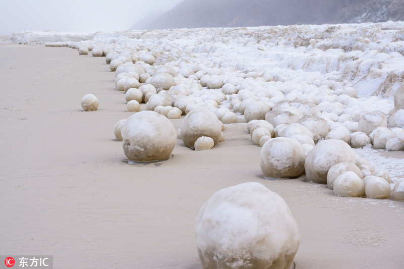 俄罗斯海滩出现大批奇异雪球:形状规则 - 科技