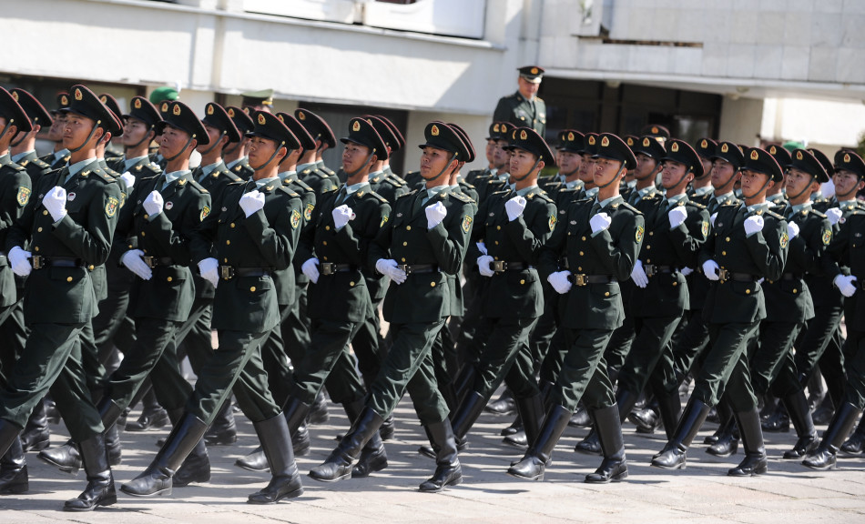 中国人民解放军三军仪仗队进行红场阅兵前动员