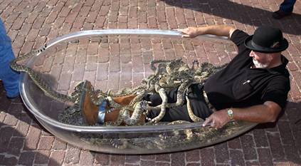 美一男子与87条响尾蛇共浴 创造吉尼斯世界纪录