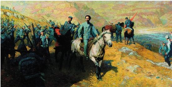 油画《转战南北——抗战中的毛泽东与周恩来》(局部) 作者:汤沐黎