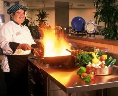 加州大学洛杉矶分校食堂,大厨工作中 加州大学洛杉矶分校食堂,大厨工作中