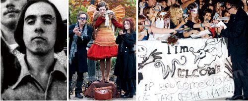 由左至右:16岁的蒂姆·伯顿;伯顿与爱人,亦是搭档的演员卡特;伯顿与影迷