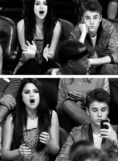 观战湖人队比赛，戈麦斯热情高涨，比伯却百无聊赖，被网友调侃“谁是女友？”