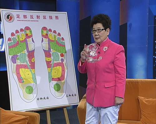 杨奕为观众讲解足底反射区