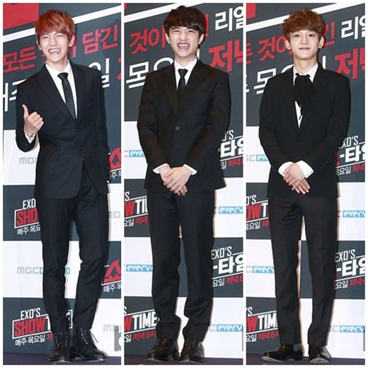 从左至右：伯贤、D.O.、CHEN