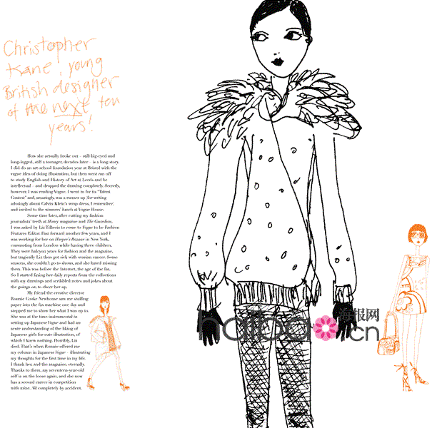 Sarah Mower手绘的时装插图 她盛赞克里斯托弗·凯恩(Christopher Kane)是英国年轻设计师中的杰出者 Sarah Mower手绘的时装插图 她盛赞克里斯托弗·凯恩(Christopher Kane)是英国年轻设计师中的杰出者