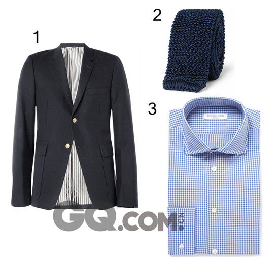 1、THOM BROWNE 西装¥约 16500;2、CHARVET 领带 ¥约 2250;3、RICHARD JAMES 衬衣 ¥约 1450