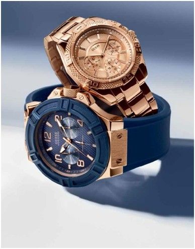 图为GUESS Rigor蓝色“严格”手表与GUESS“迷你幻影”手表