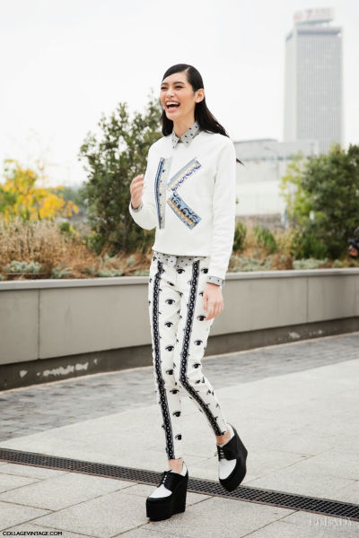 奚梦瑶 身穿Kenzo 2013秋冬 独眼长裤 奚梦瑶 身穿Kenzo 2013秋冬 独眼长裤