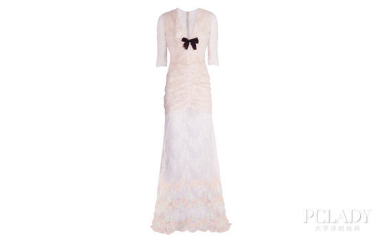 Alessandra Rich 花卉贴花褶饰蕾丝礼服 $4,388
