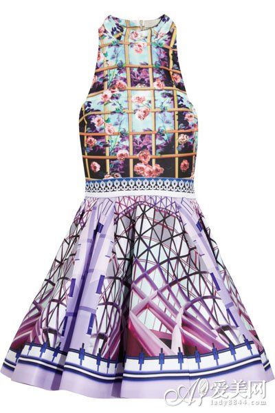 MARY KATRANTZOU印花斜纹缎面连衣裙 MARY KATRANTZOU印花斜纹缎面连衣裙