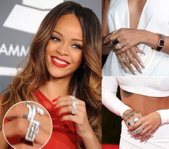 歌手Rihanna一直以来都是混搭戒指的拥护者! 歌手Rihanna一直以来都是混搭戒指的拥护者!
