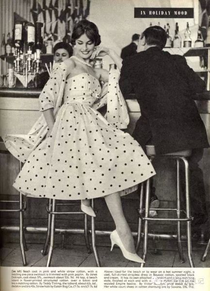 At the bar in fab 50s polka dot dress At the bar in fab 50s polka dot dress