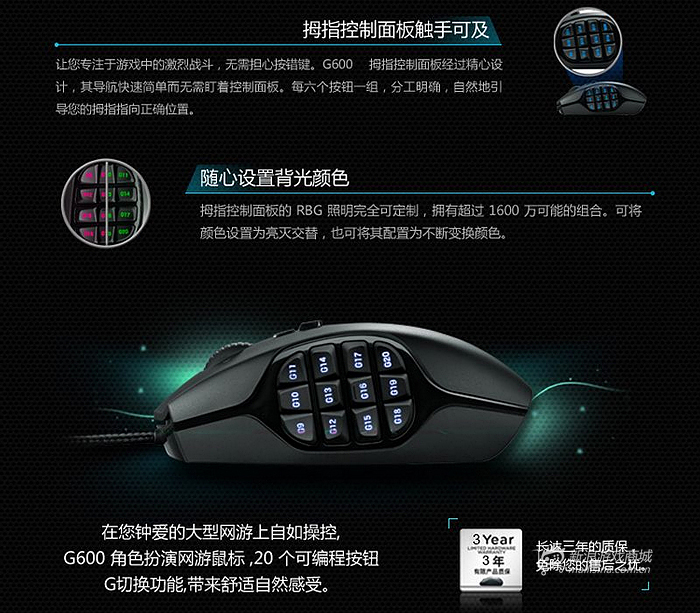 罗技G600角色扮演网络游戏鼠标