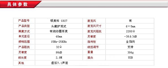 Somic硕美科 G927 电脑7.1时尚 USB耳麦 麦克风 头戴式 YY