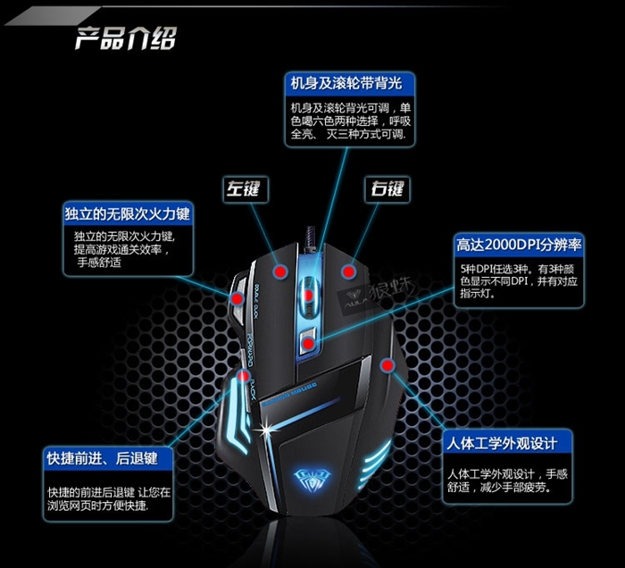 狼蛛鬼鲛有线游戏 LOL专用工学 游戏鼠标