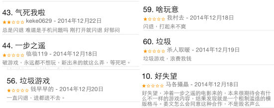 苹果商店部分用户评论