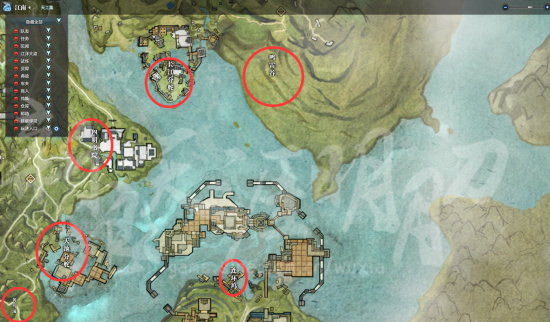 天涯明月刀江南游历点坐标（点击放大）