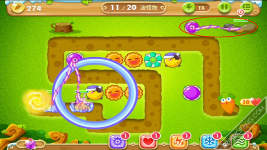 建立一个魔法塔(不升级),清除最上面的障碍物