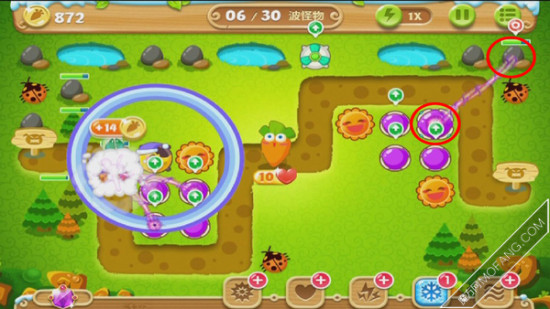 在萝卜不危险的时候,魔法塔可以清除石头道具!