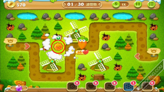 先建造一个太阳花塔,清除周边的道具。