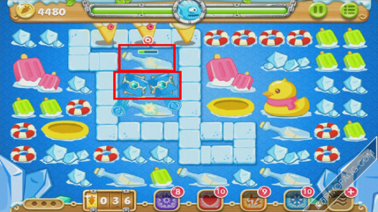 建造冰锥塔,消灭指定道具,用以拓展空间。