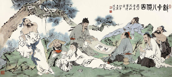 范曾2000年《饮中八仙图》 范曾2000年《饮中八仙图》
