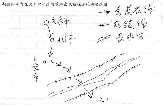 胡耀邦同志在文革中手绘的随游击队前往莲花的路线图 胡耀邦同志在文革中手绘的随游击队前往莲花的路线图