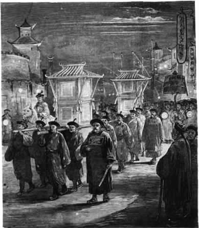 簇拥着皇后的金册、金节和金印的迎亲队伍。 簇拥着皇后的金册、金节和金印的迎亲队伍。