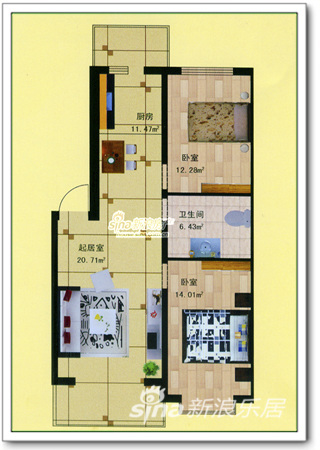 使用面积64.90平方米户型图