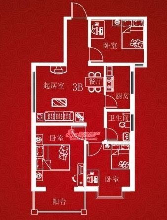 图为天保郦景92.07平米三室二厅一卫户型图 图为天保郦景92.07平米三室二厅一卫户型图