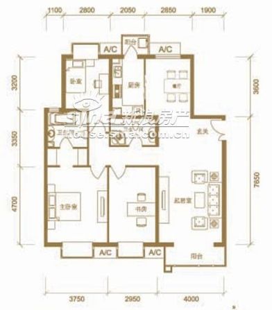 图为北京新天地148平米三居户型图 图为北京新天地148平米三居户型图