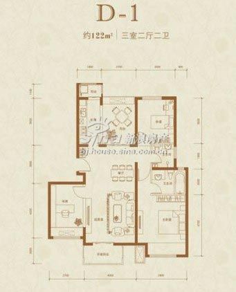 图为122平米三室二厅二卫户型图
