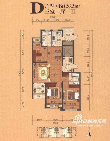 图为青鸟中山华府D户型,三室两厅两卫,约126.3平米 图为青鸟中山华府D户型,三室两厅两卫,约126.3平米
