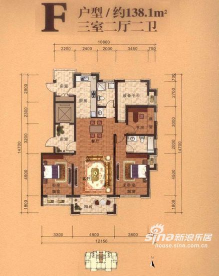 图为F户型,三室两厅两卫,约138.1平米 图为F户型,三室两厅两卫,约138.1平米