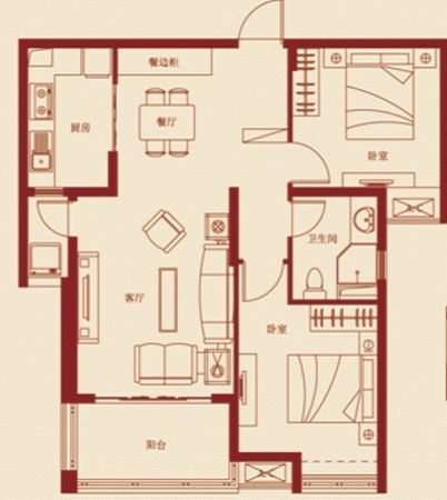 约86-89平米两室婚房户型图 约86-89平米两室婚房户型图