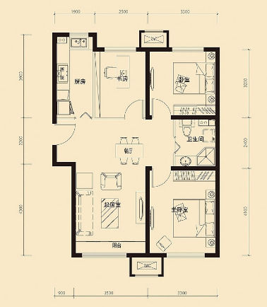 远洋玺塘 97.69平米三室二厅一卫(图)
