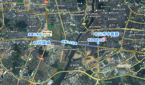 项目到中山市中医院卫星线路图