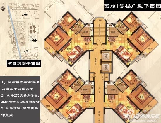 1号楼蝴蝶式90平全明户型 三面采光(组图)