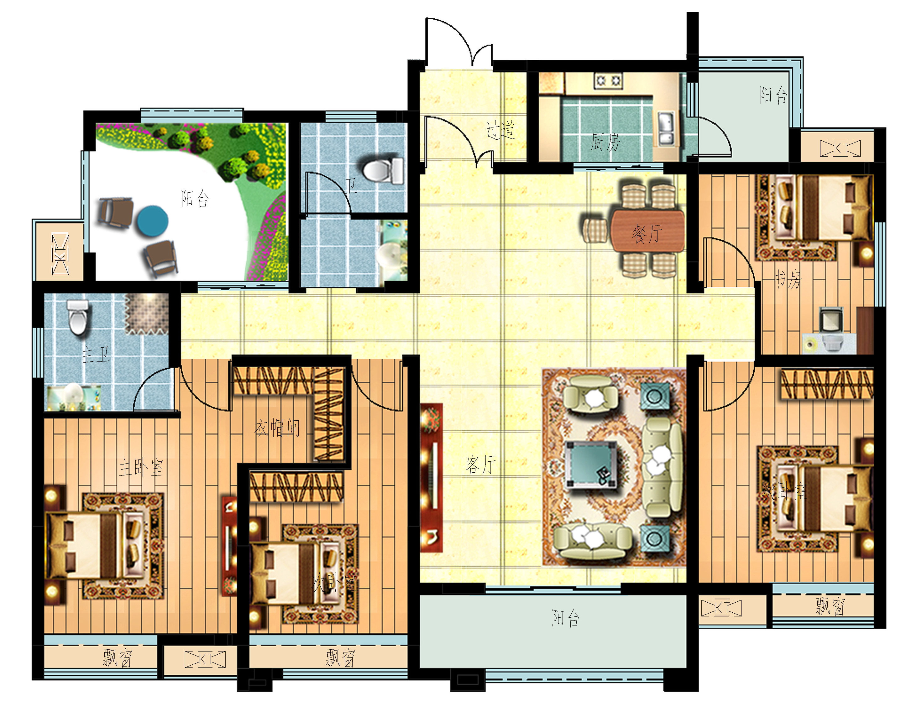 现代四室两厅3d装修效果图-居然设计家