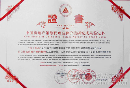 信立怡高房地产顾问机构荣获十大品牌价值称号