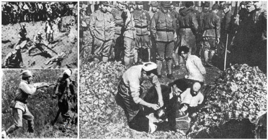 资料图:据1946年2月中国南京军事法庭查证:日军集体大屠杀28案,19万人,零散屠杀858案,15万人。日军在南京进行了长达6个星期的大屠杀,中国军民被枪杀和活埋者达30多万人。